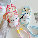 Cute Hello Kitty & Pochacco Plush Doll 3D Case – Soft Silicone Push-Pull Camera Cover for iPhone